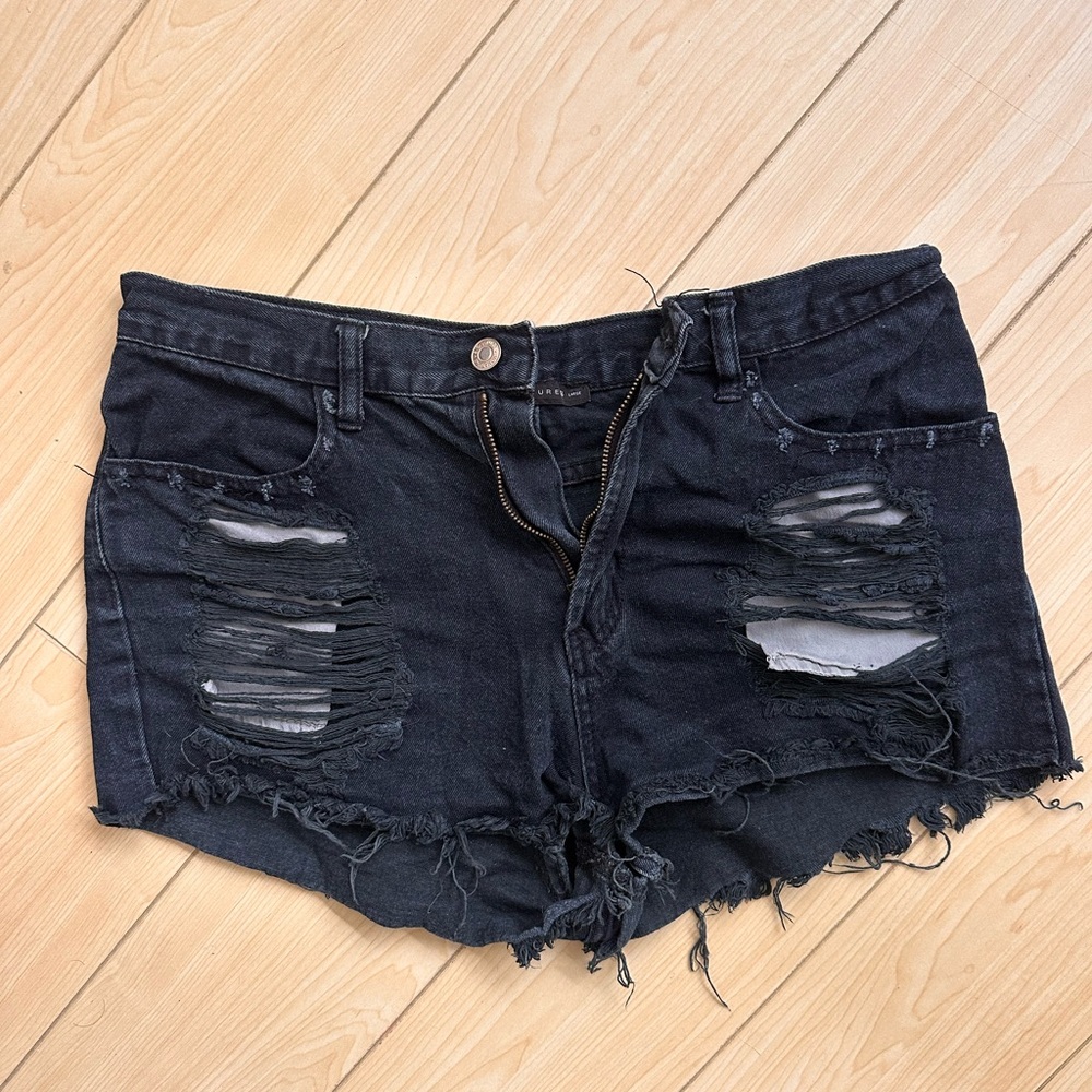 Black Distressed cut off daisy duke Denim Shorts